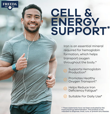 Freeda Iron Supplement - Ferrous Fumarate Iron Tablets | Gentle Ferrous Fumarate Iron Tablets - Support Energy & Red Blood Cells - Easy-To-Swallow - Kosher & Made In USA