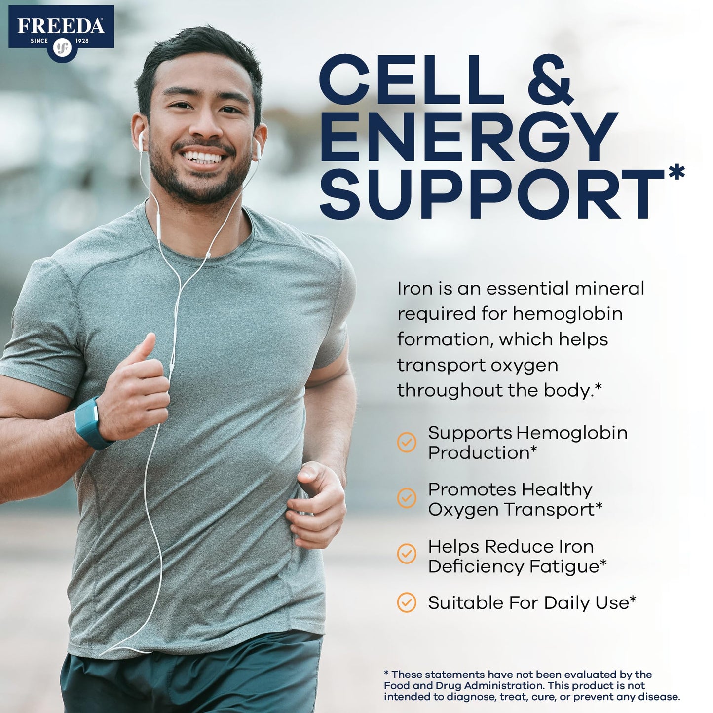 Freeda Iron Supplement - Ferrous Fumarate Iron Tablets | Gentle Ferrous Fumarate Iron Tablets - Support Energy & Red Blood Cells - Easy-To-Swallow - Kosher & Made In USA