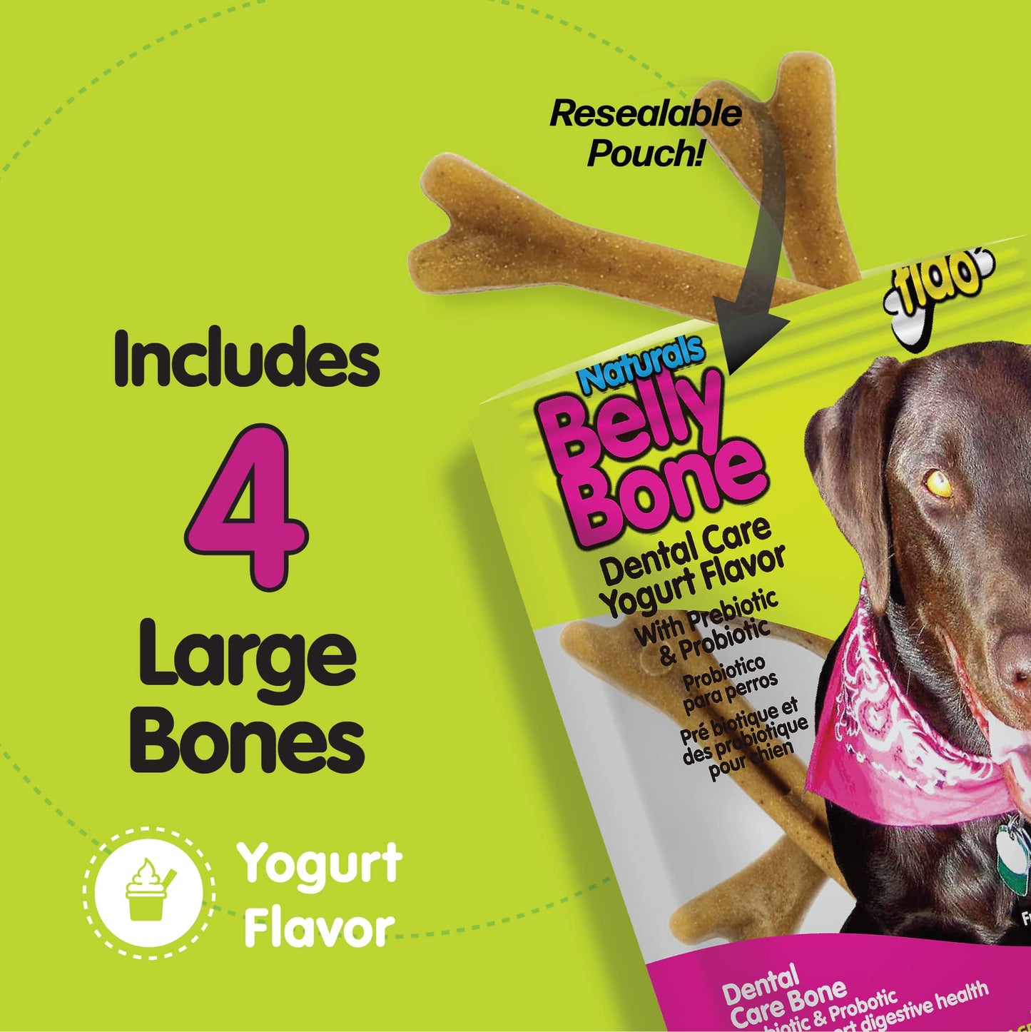 Fido Belly Bones for Dogs, Mini - 21 Count - Yogurt-Flavor Dental Treats for Small Dogs - Plaque & Tartar Control for Fresh Breath - Digestive Support - Made in USA
