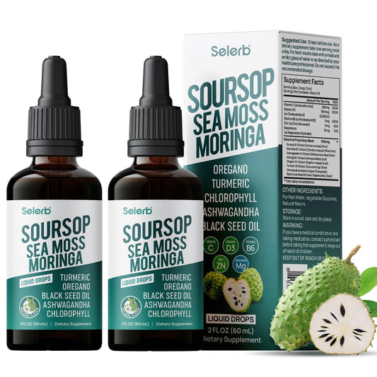 Soursop Bitters Liquid Soursop Drops with Sea Moss, Moringa, Turmeric, Black Seed Oil, Oregano, Ashwagandha & Chlorophyll High Absorption for Gut & Digestive Health, Immune & Antioxidant | 2 Fl Oz