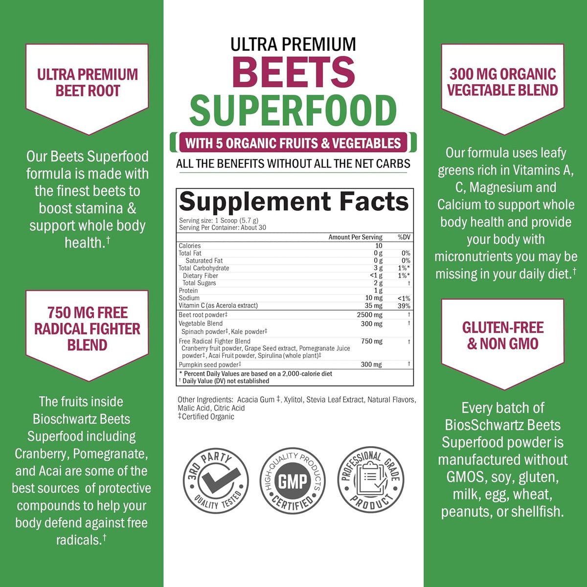 Beet Root Powder - Beets Superfood Supplement with Vitamin C - 30 Servings