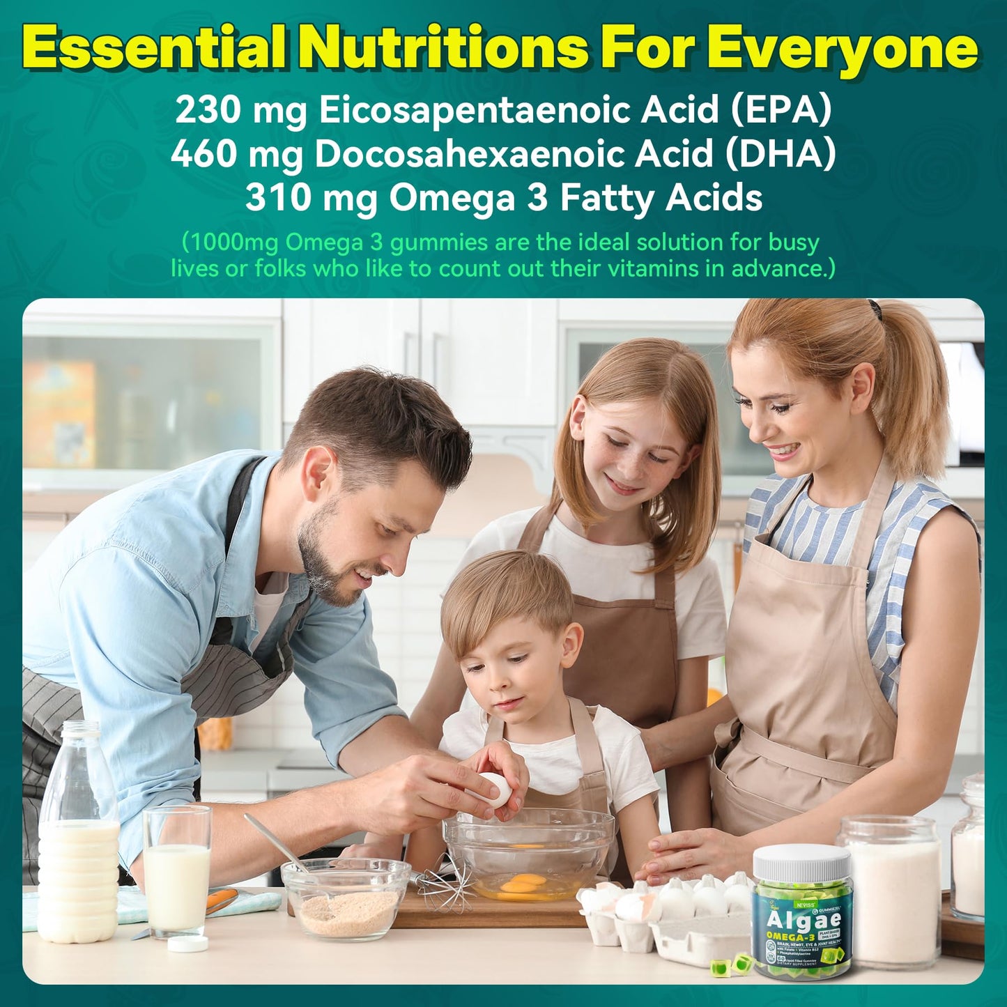 Vegan Omega-3 Gummies for Adults, Fish Oil Alternative from Algae Oil, Plant Based DHA 460mg & EPA 230mg Plus MethylFolate, Vitamin B12, Phosphatidylserine, No Fishy Taste, Vegan, Sugar Free, 60 Cts