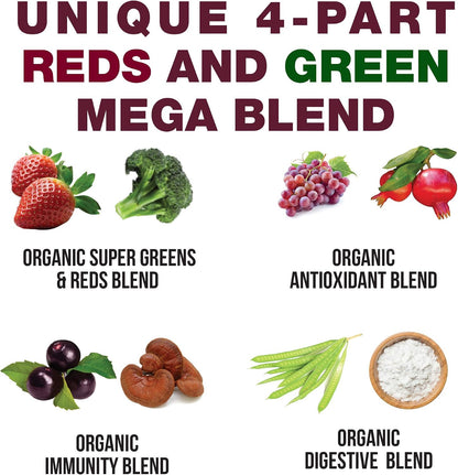 Kids Greens and Reds Superfood Powder - Best Tasting Organic Vegan Super Food Juice with 25+ Fruits and Vegetables - Gluten Free Real Food Vitamins - Green and Red Superfoods Supplement for Children