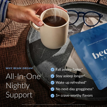 BEAM Dream Sleep Powder – Magnesium Sleep Aid for Adults with Melatonin, L-Theanine, Reishi Mushroom & Apigenin, Sleep Supplement, Sleep Cocoa Hot Chocolate Drink Mix, Brownie Batter, 30 Servings