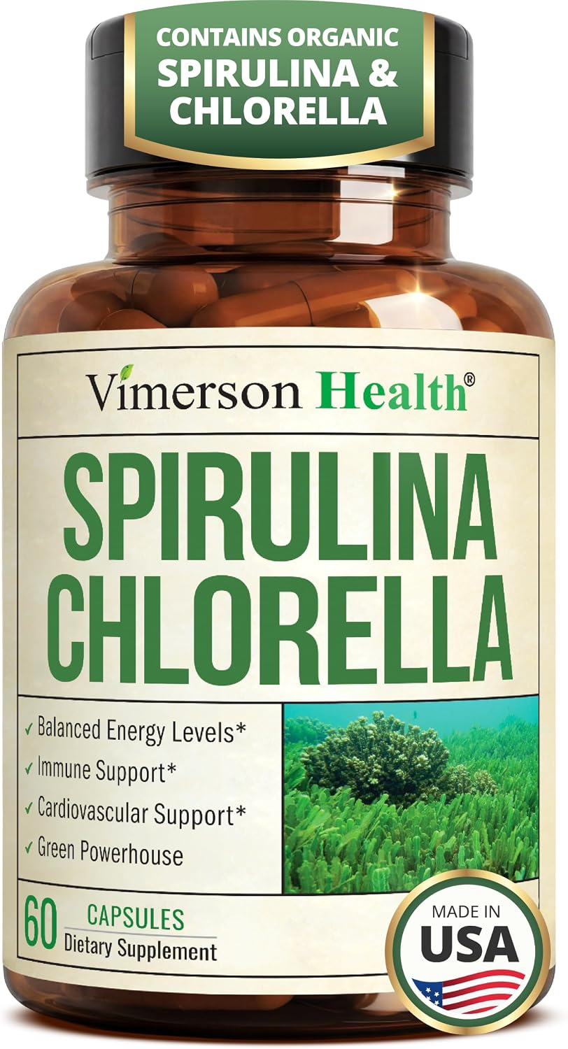 Organic Spirulina and Chlorella Capsules for Immune & Energy Support – 60ct