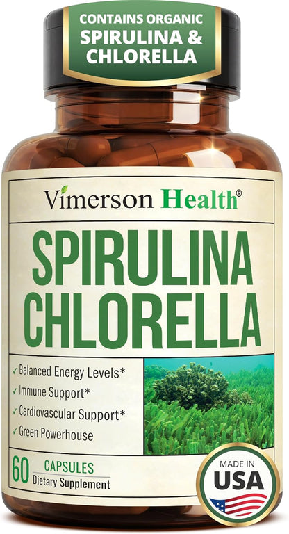 Organic Spirulina and Chlorella Capsules for Immune & Energy Support – 60ct