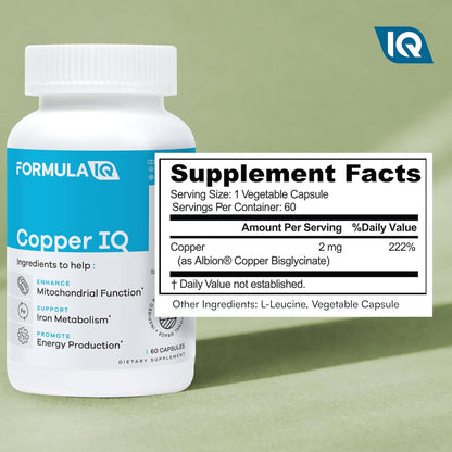 Formula IQ - Copper IQ - High Absorption Albion Bisglycinate Mineral for Energy Production & Iron Metabolism Support, Chelated Supplement, 60 Veggie Capsules