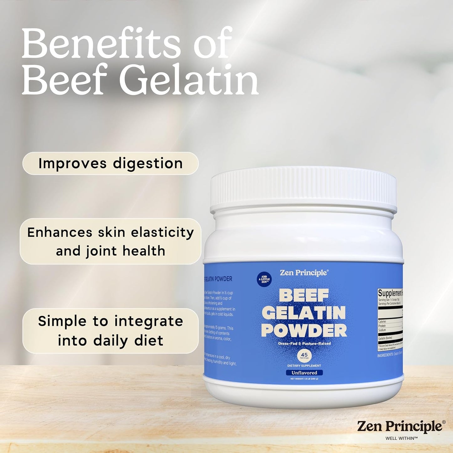 Zen Principle® Collagen + Gelatin Bundle – Support Healthy Joints, Glowing Skin & Strong Hair. Grass Fed, Pasture Raised, Unflavored Protein Powder for Bone, Tendon & Muscle Recovery