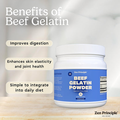Zen Principle Grass-Fed Gelatin Powder, 1.5 lb. Custom Anti-Aging Protein for Healthy Hair, Skin, Joints & Nails. Paleo and Keto Friendly. Cooking and Baking. GMO-Free and Gluten-Free. Unflavored.