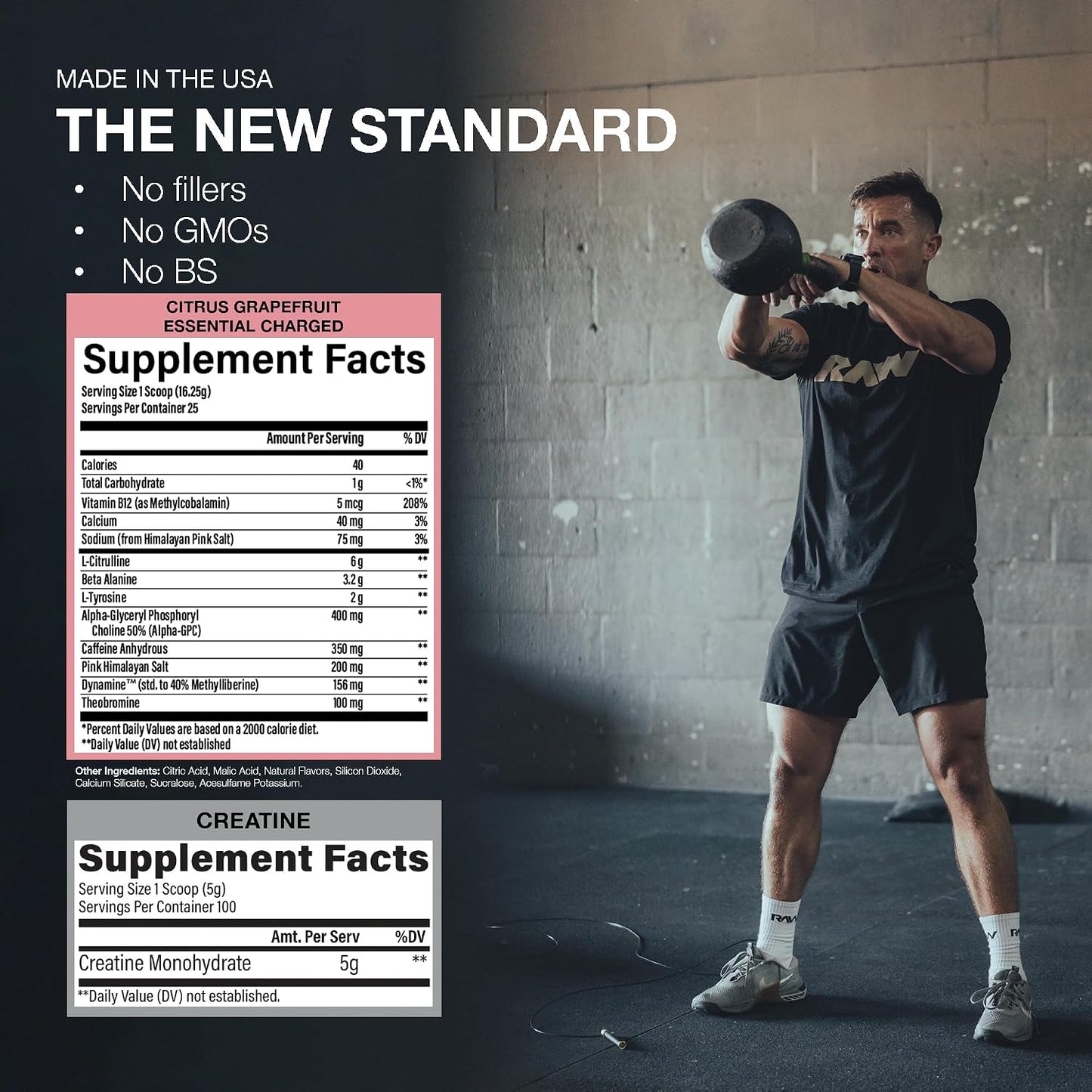 RAW Nutrition Creatine Monohydrate & Citrus Grapefruit Pre-Workout Powder Bundle