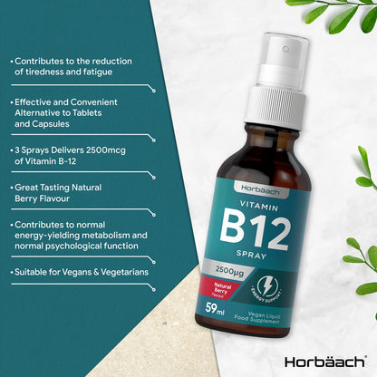 Vitamin B12 Spray 2500mcg | 59ml | High Strength Supplement | Natural Berry Flavour