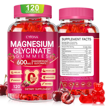 Magnesium Glycinate Gummies 600mg, Sugar Free Magnesium Gummies for Adults