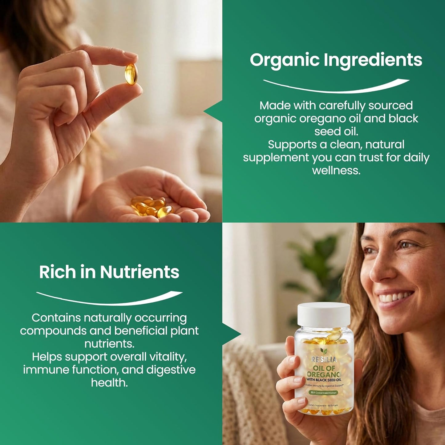 Resilia Black Seed Oil Softgels – Organic Oil of Oregano Capsules for Immune & Digestive Support – Non-GMO, Gluten-Free – New Bottle Packaging (60 Count)