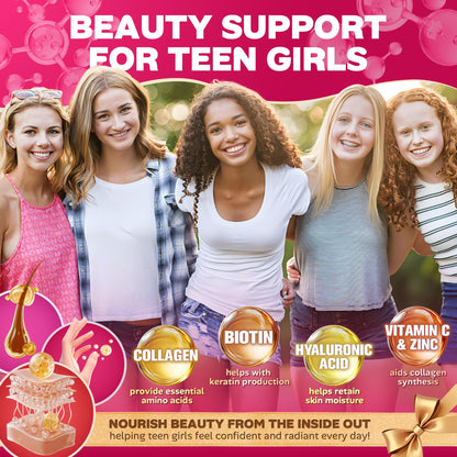 Methylated Multivitamin Gummies for Teen Girls 12-17, Methylfolate, Iron, Collagen, D3 K2, Magnesium, Zinc, Daily Vitamins A C E, B Complex for Teenager Growth, Skin, Bone, Energy - Sugar Free, 60 Cts