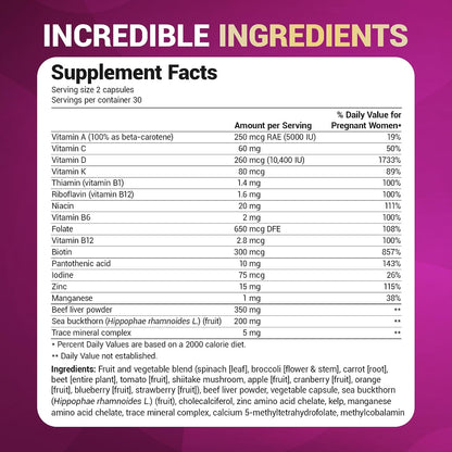 Dr. Berg Natural Prenatal Vitamins for Women (Pregnant & Nursing) - Prenatal Vitamins with Folate, Vitamins, Minerals, Omegas, &11 Powerful Superfoods - Womens Prenatal Multivitamin - 60 Capsules