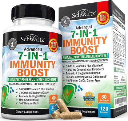 Immune Support Supplement with Zinc Elderberry Vitamin D 5000 IU, 120ct