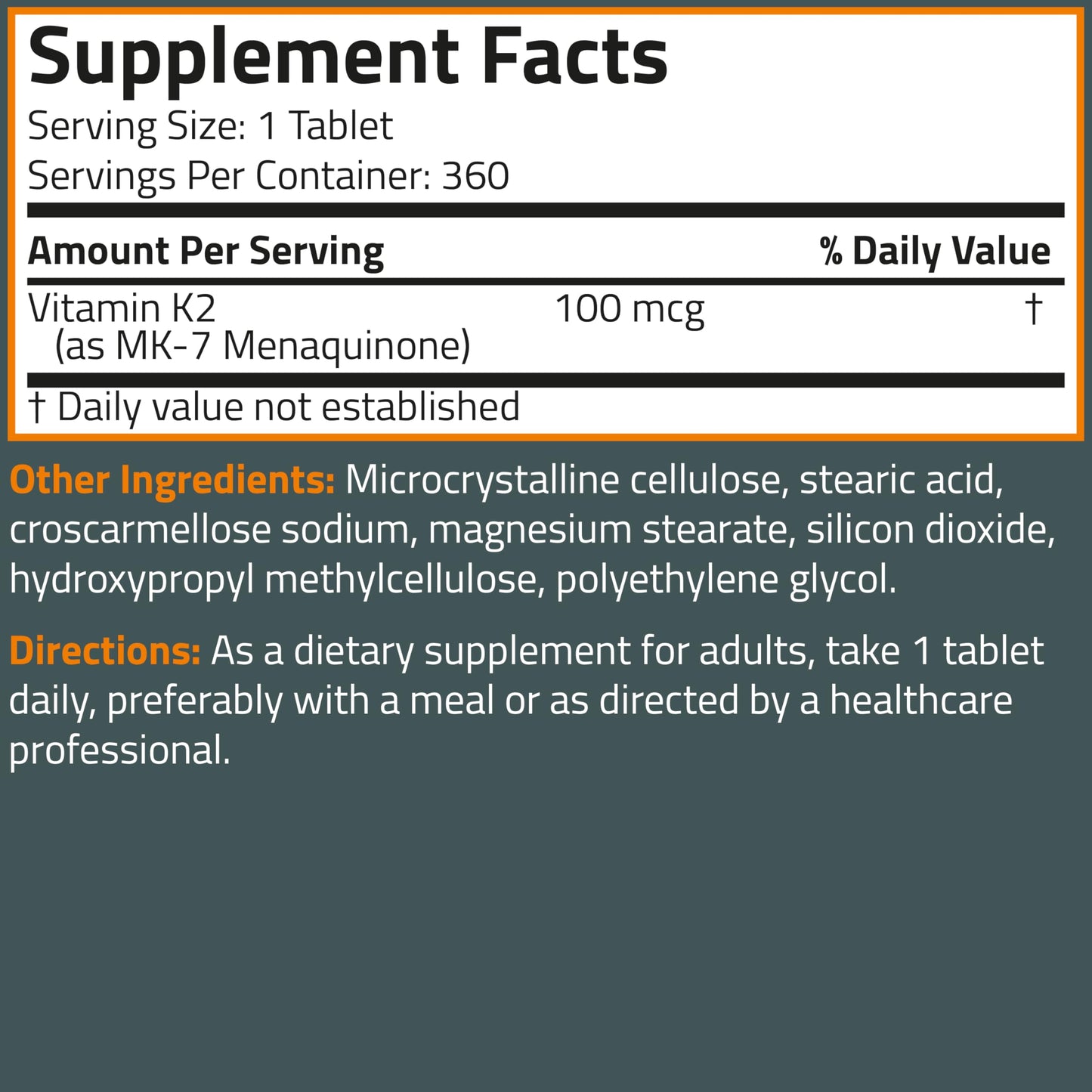 Bronson Vitamin K2 MK-7 100 MCG, K2 as MK7 Menaquinone, Bone Support Non-GMO, 120 Tablets