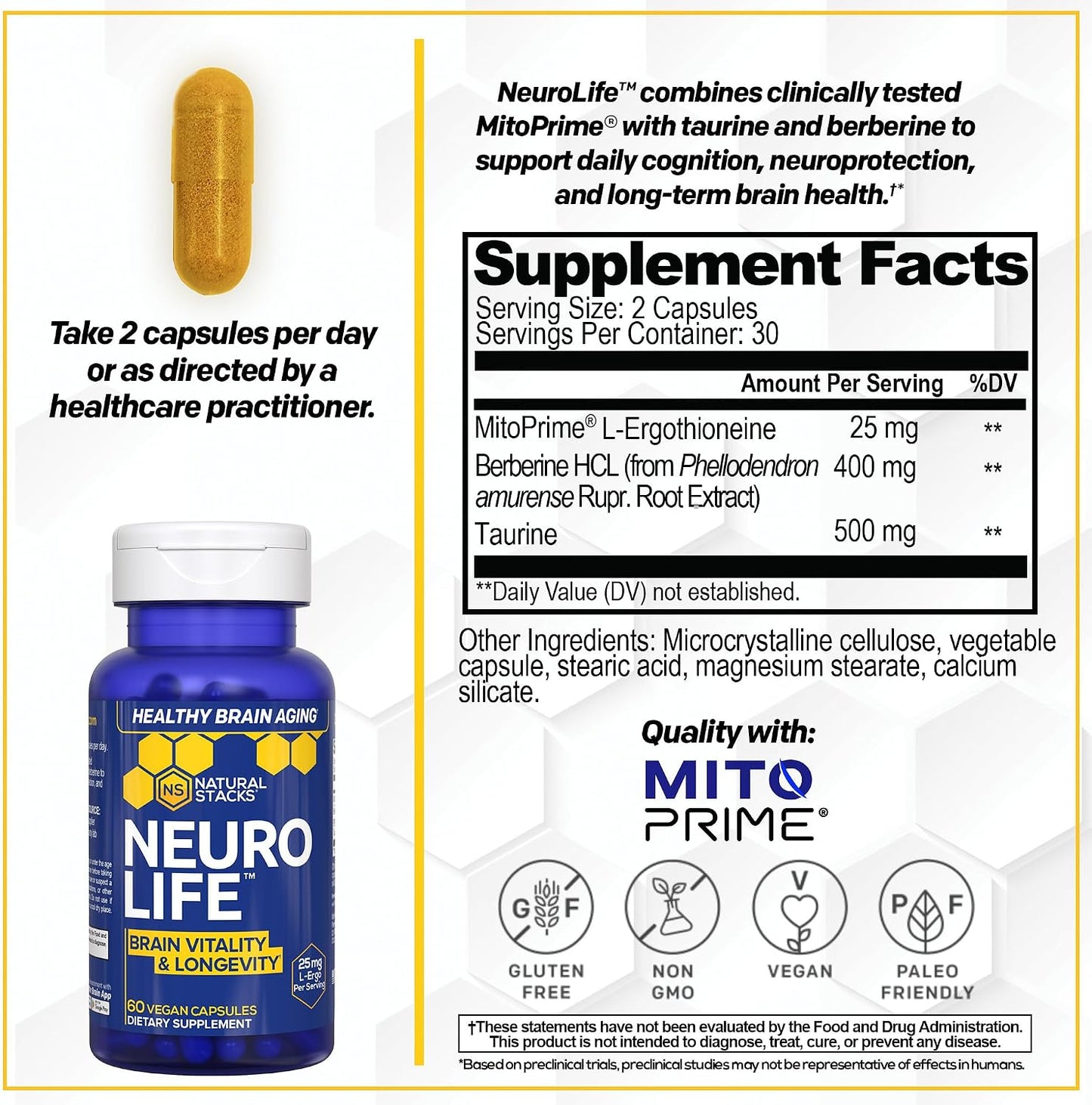 NATURAL STACKS NeuroLife & Resveratrol Supplement Bundle - Supports Longevity & Brain Aging* - 120 Total Capsules