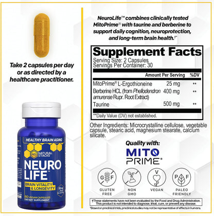NATURAL STACKS NeuroLife & Resveratrol Supplement Bundle - Supports Longevity & Brain Aging* - 120 Total Capsules