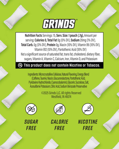 GRINDS Focus Pouches | Naturally Flavored with Nootropic Ingredients | Contains Alpha GPC and L-Theanine | Sugar-Free | 3 Pack | 18 Pouches Per Can | Blue Raspberry