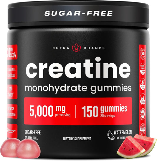 NutraChamps 150 Creatine Gummies for Men & Women - 5g Sugar Free Chewable Creatine Monohydrate Gummies - Supports Protein Synthesis, Muscle Recovery & Workout Performance