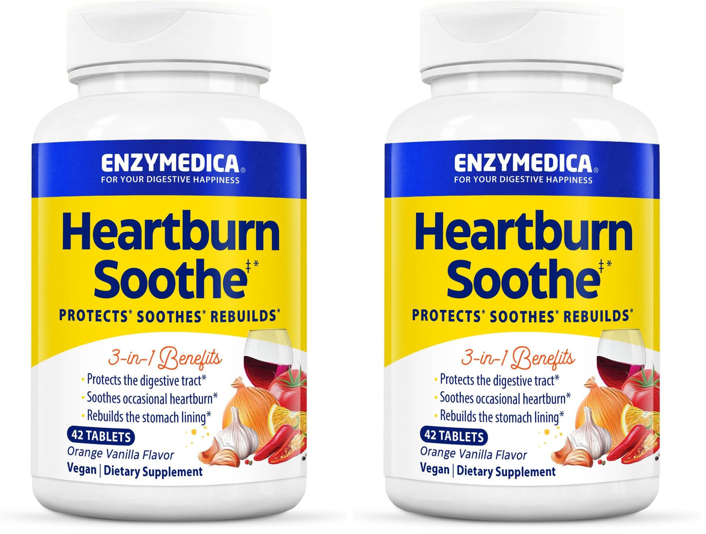 Enzymedica Heartburn Soothe Chewable Supplement, Vanilla Orange, 42 Tablets