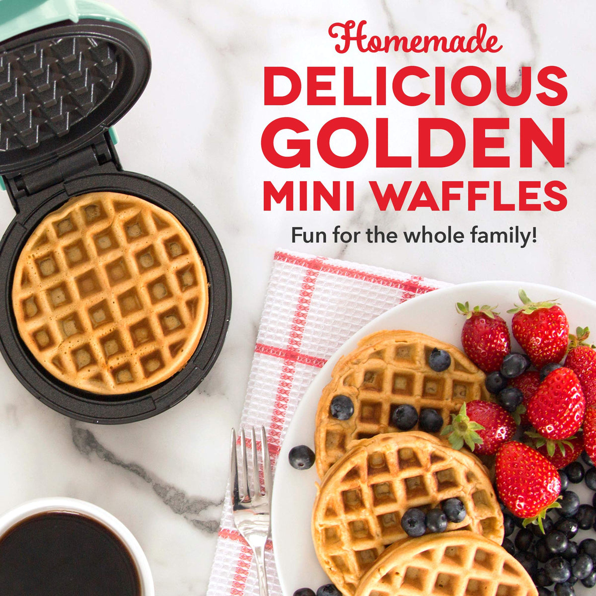 DASH Mini Maker for Individual Waffles, Hash Browns, Keto Chaffles with Easy to Clean