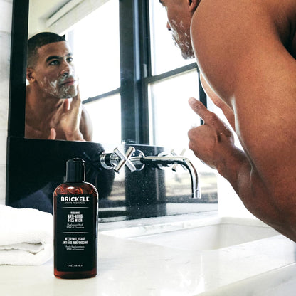 Brickell Men's Redefining Anti-Aging Face Wash For Men, Foaming Gel Face Wash Firms & Plumps Skin to Reduce Signs of Aging, With Hyaluronic Acid, Vitamin E, and Vitamin C, 4oz, Scented