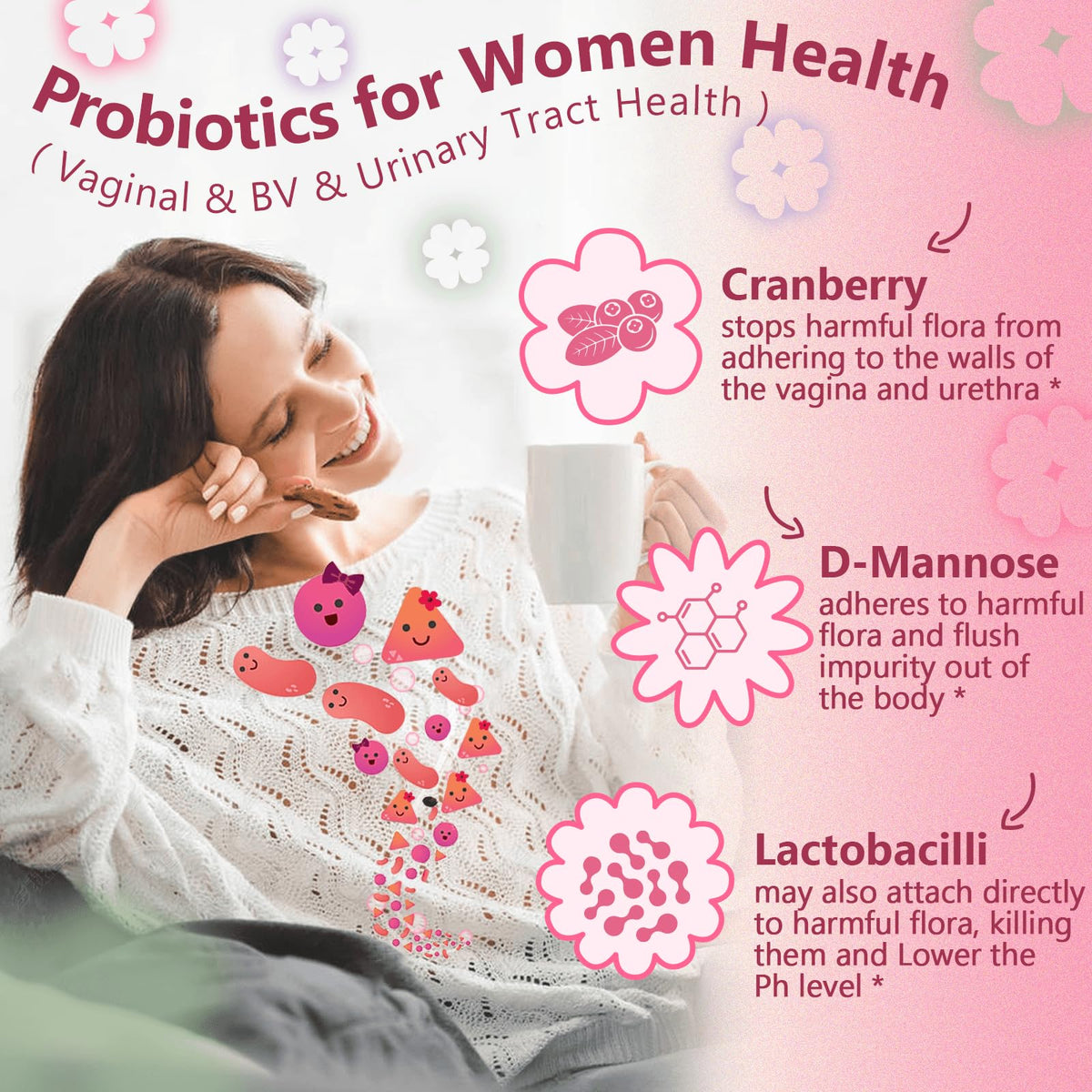 Probiotics for Women Digestive Health, Vaginal Probiotics with D-Mannose & Cranberry
