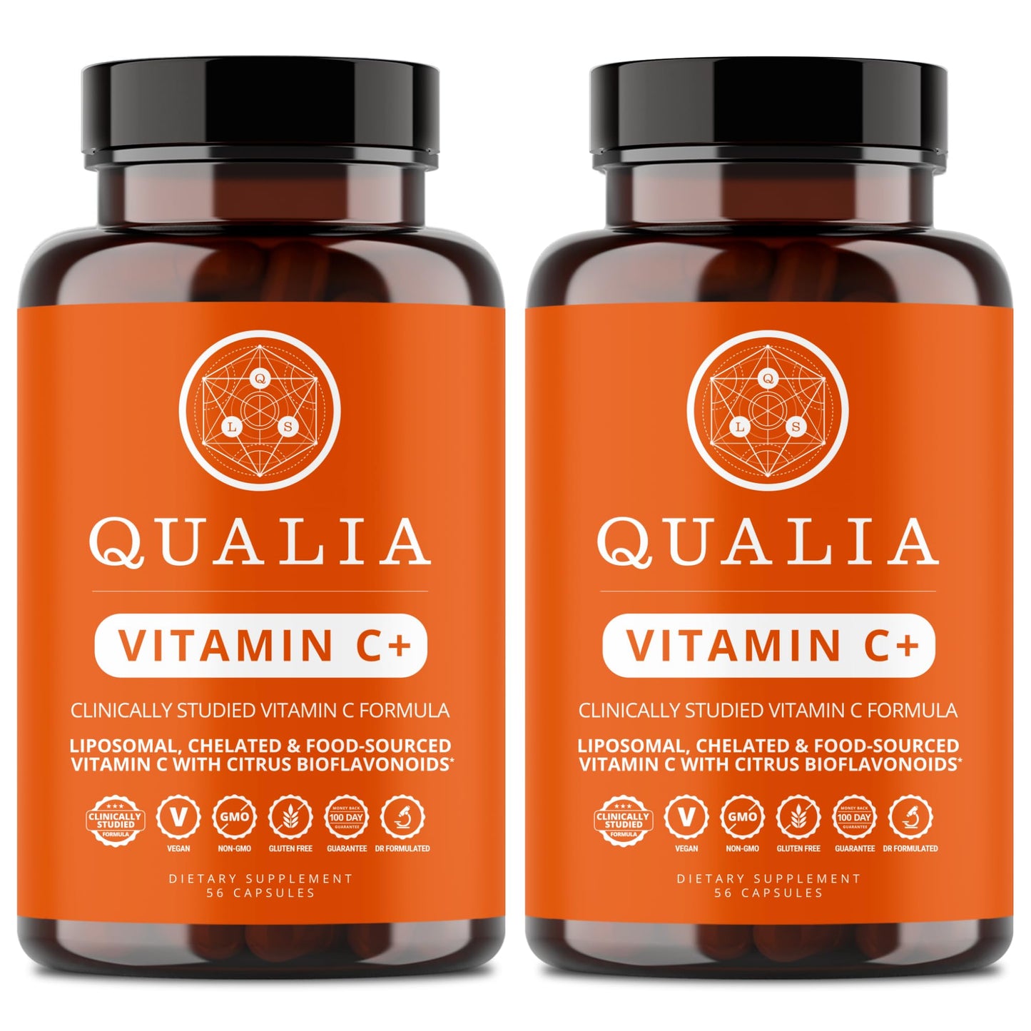 Qualia Vitamin C+ | Clinically Studied, Doctor Formulated | 7 High-Absorption Forms Including Liposomal PureWay-C®, Chelated & Food-Sourced with Citrus Bioflavonoids, Zinc, & Rose Hips | 500 mg