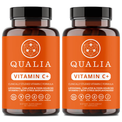 Qualia Vitamin C+ | Clinically Studied, Doctor Formulated | 7 High-Absorption Forms Including Liposomal PureWay-C®, Chelated & Food-Sourced with Citrus Bioflavonoids, Zinc, & Rose Hips | 500 mg