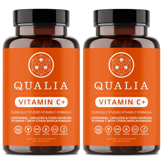 Qualia Vitamin C+ | Clinically Studied, Doctor Formulated | 7 High-Absorption Forms Including Liposomal PureWay-C®, Chelated & Food-Sourced with Citrus Bioflavonoids, Zinc, & Rose Hips | 500 mg