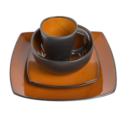 Gibson Soho Lounge Square Reactive Glaze Stoneware Dinnerware Set, Service for 4