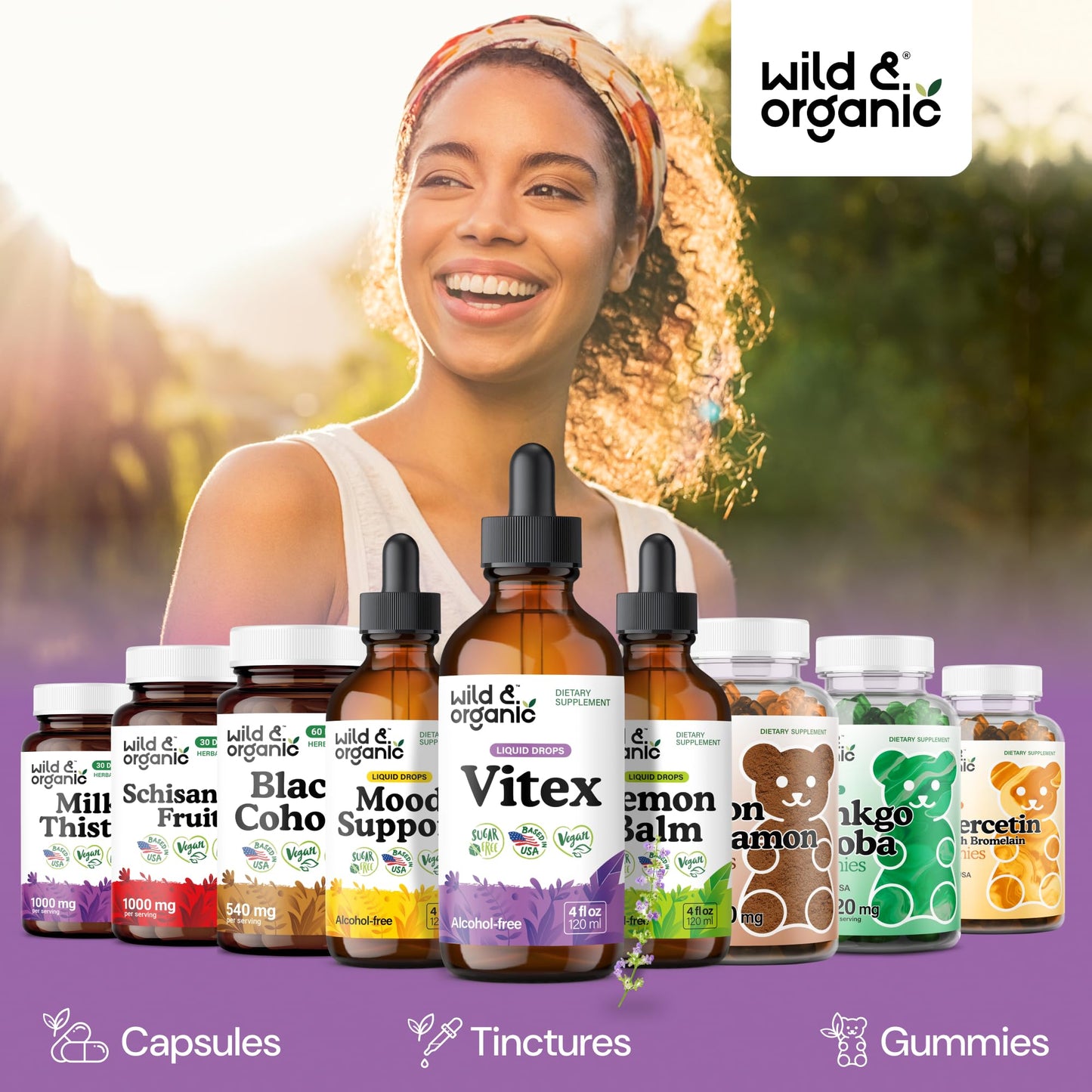 Wild & Organic Vitex Tincture - Mood & Perimenopause Support - Vitex Chasteberry Supplement for Women - Liquid Chaste Tree Berry Extract - Vegan, Sugar & Alcohol-Free Herb Drops - 4 fl oz