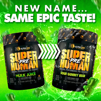 ALPHA LION Superhuman Pre Workout Powder, Beta Alanine, L-Taurine & Tri-Source Caffeine for Sustained Energy & Focus, Nitric Oxide & Citrulline for Pump (21 Servings, Sour Gummy Bear Flavor)