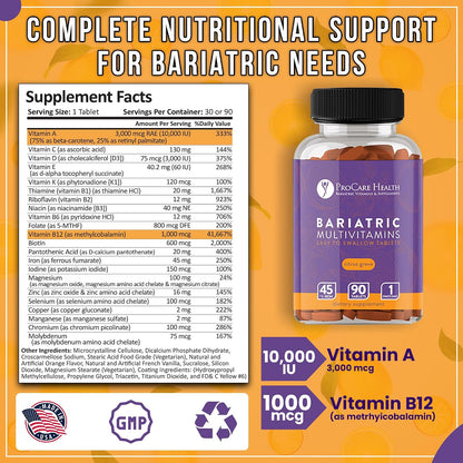 ProCare Health Easy-45 Bariatric Multivitamin | Citrus Grove Tablets | 90ct | Once Daily Tablets for Gastric Bypass Sleeve & Post-Op Support Pills for Sleeve Patients & Sustains Recovery, Easy to Swallow