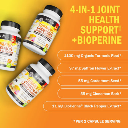 Turmeric Supplement with Saffron, Cinnamon, Cardamom & BioPerine - 60ct