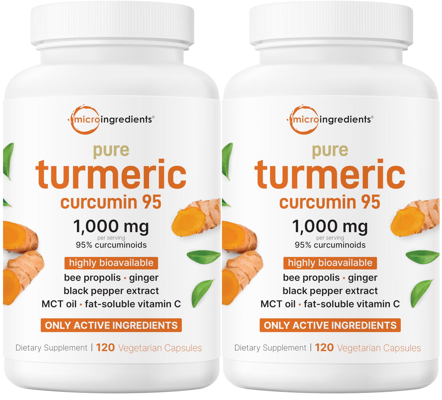 Micro Ingredients Pure Turmeric Curcumin Supplement 1,000mg – 95% Curcuminoids with Black Pepper & Ginger – High Absorption for Joint & Antioxidant Support* – Filler Free, 120 Veggie Capsules