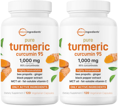 Micro Ingredients Pure Turmeric Curcumin Supplement 1,000mg – 95% Curcuminoids with Black Pepper & Ginger – High Absorption for Joint & Antioxidant Support* – Filler Free, 120 Veggie Capsules