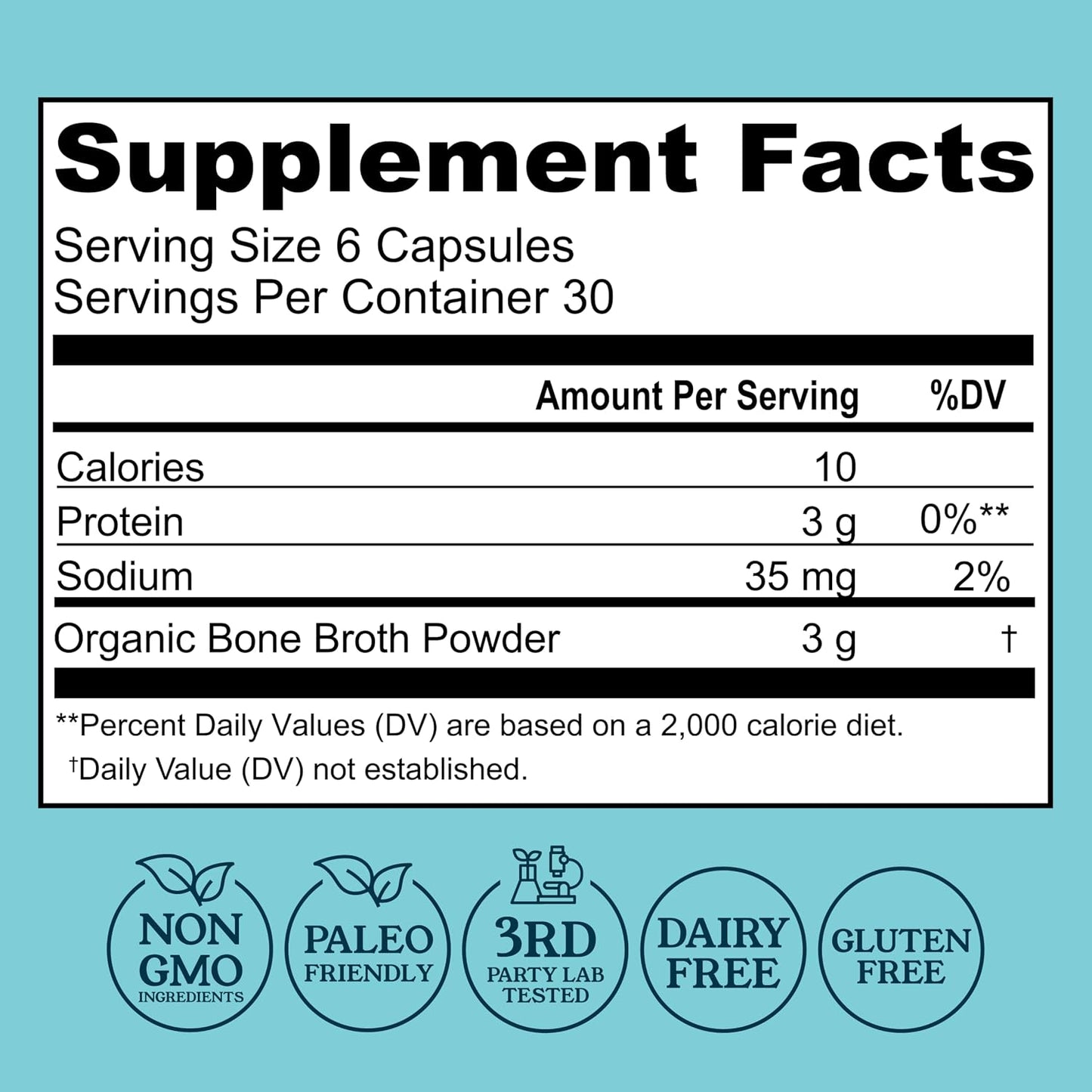 Grass-Fed Bone Broth Capsules with Collagen from Organic Bone Broth Powder. Collagen Supplement for Nails, Hair, Joints and Digestive Health* Support. Gut Friendly-Ingredients, 180 Capsules