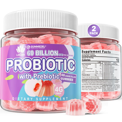 Probiotic Gummies 60 Billion CFU for Women Men & Kids, 11 Strains Probiotics + Organic Prebiotics Fiber for Immune, Digestive Health, Supports Constipation, Diarrhea, Gas & Bloating - Sugar Free, 60ct