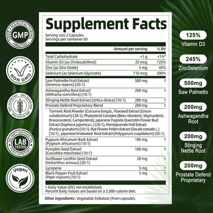 Totaria Organic Saw Palmetto with Pumpkin Seed - Prostate Health Supplements with Ashwagandha Root, Stinging Nettle, Prostate Defend Propnietary Blend, DHT Blocker for Men & Women, 120 Count