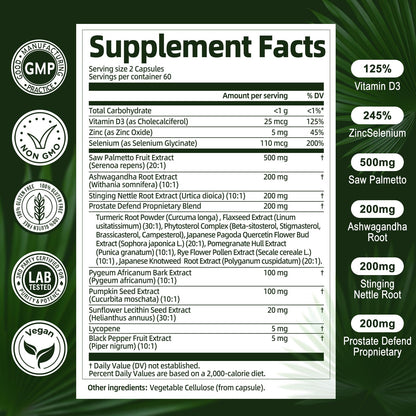 Totaria Organic Saw Palmetto with Pumpkin Seed - Prostate Health Supplements with Ashwagandha Root, Stinging Nettle, Prostate Defend Propnietary Blend, DHT Blocker for Men & Women, 120 Count