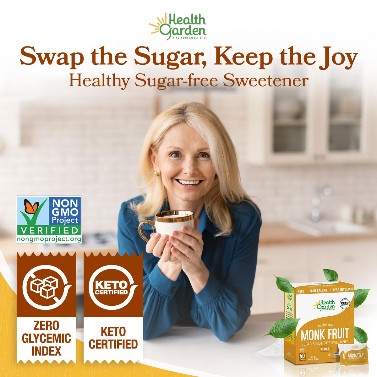 Health Garden Monk Fruit Sweetener, Golden Sugar Substitute - 2.5 lb