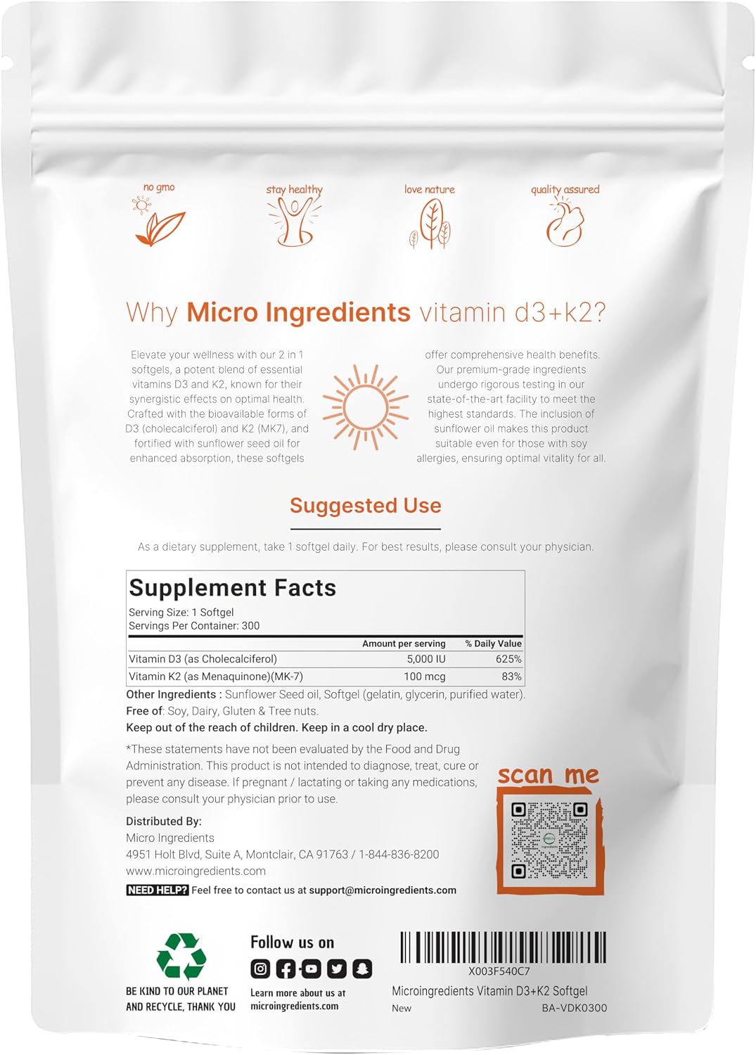 Micro Ingredients Organic Chlorella Spirulina 3000mg Tablets & Vitamin D3 5000iu + K2 100mcg Bundle 2 Pack | Cracked Cell Wall, Rich in Vegan Protein & Chlorophyll | Essential Sunshine Vitamins
