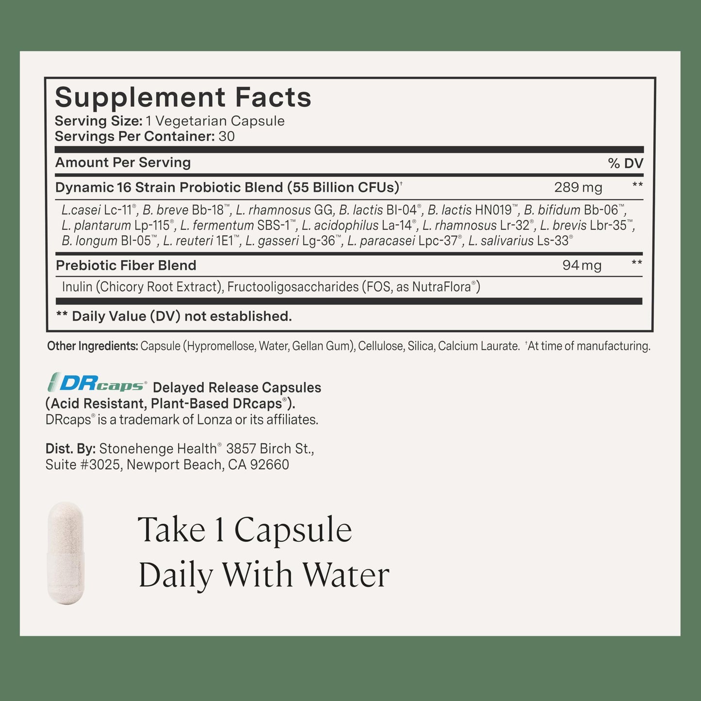 Stonehenge Health Probiotics 55 Billion CFU - 16 Strains, Prebiotic, Synbiotics Dynamic Biotics - Lactobacillus Acidophilus, Delayed Release, Shelf Stable, Non-GMO Gluten Free Veggie Capsule