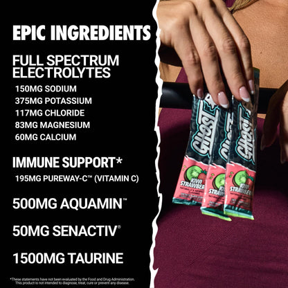 GHOST Hydration Sticks, Electrolyte Powder Packets, Sonic Cherry Limeade - 24 Sugar Free Instant Electrolyte Drink Mix - Caffeine-Free Daily Hydration & Immune Support with Clean Formula
