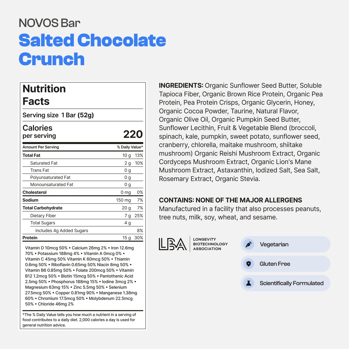 Novos Longevity Protein Bar | 15g Protein, 20 Superfoods, 5 Longevity Ingredients for Men & Women | Supports Skin, Mind & Mood | Mixed Berry Crunch (12-Pack)