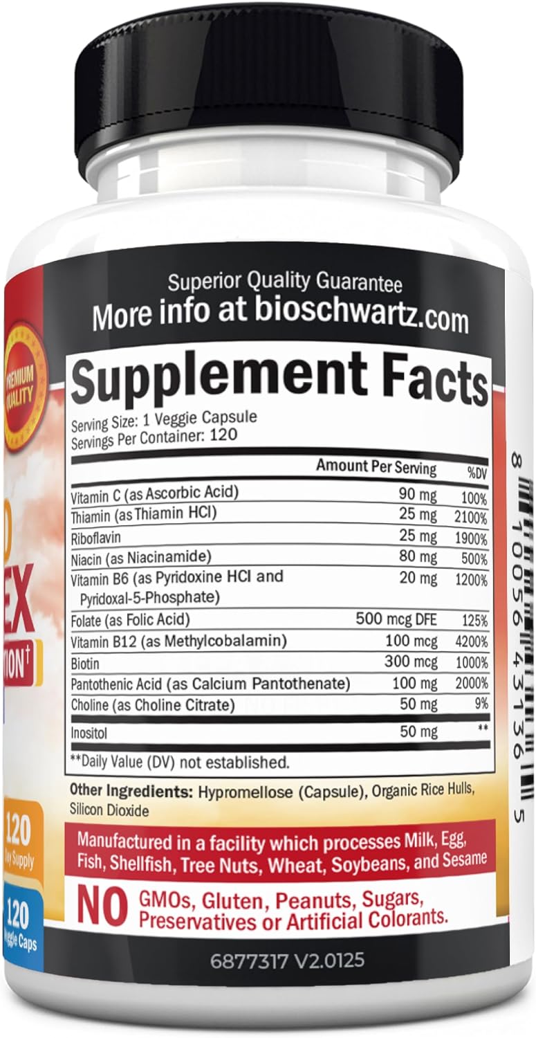 Vitamin B Complex with Vitamin C for Maximum Absorption, 60 Capsules