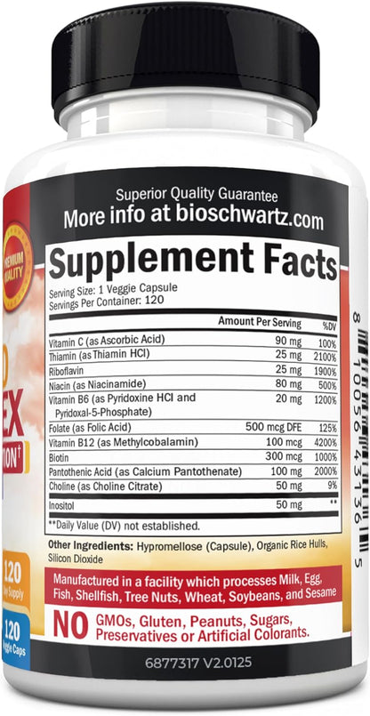 Vitamin B Complex with Vitamin C for Maximum Absorption, 60 Capsules